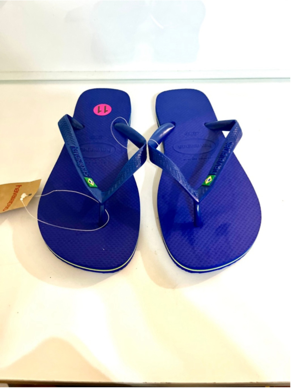 NWT Havaianas Brazil logo marine blue flip-flops men size 11